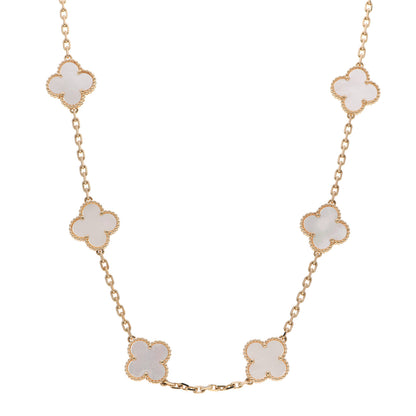 Van Cleef & Arpels 18K Yellow Gold Mother of Pearl 10 Motifs Vintage Alhambra Necklace 1 of 6