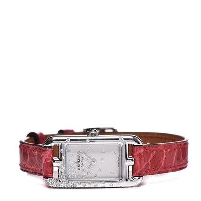 Hermes Stainless Steel Alligator Diamond 17mm Nantucket Jete De Diamants Quartz Watch Braise 3 of 9