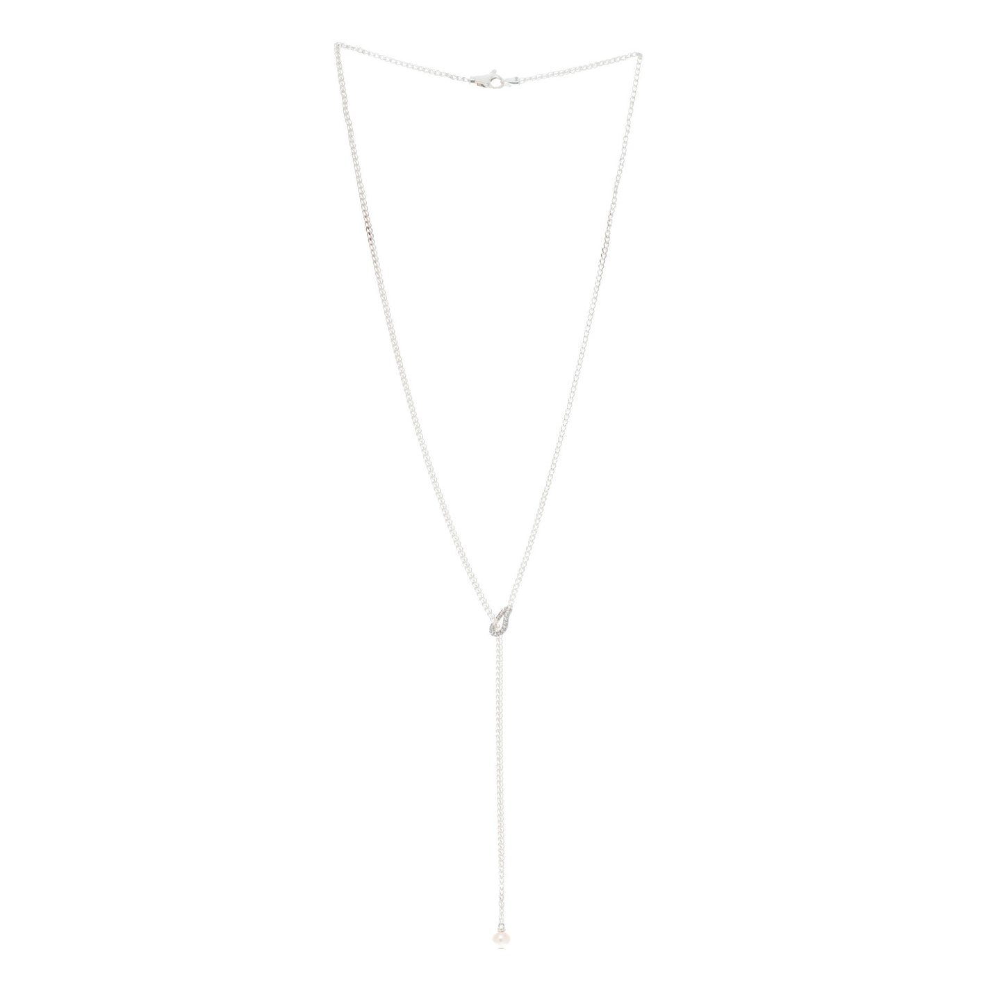 Sterling Silver Diamond Freshwater Cultured Pearl Surf Y Necklace