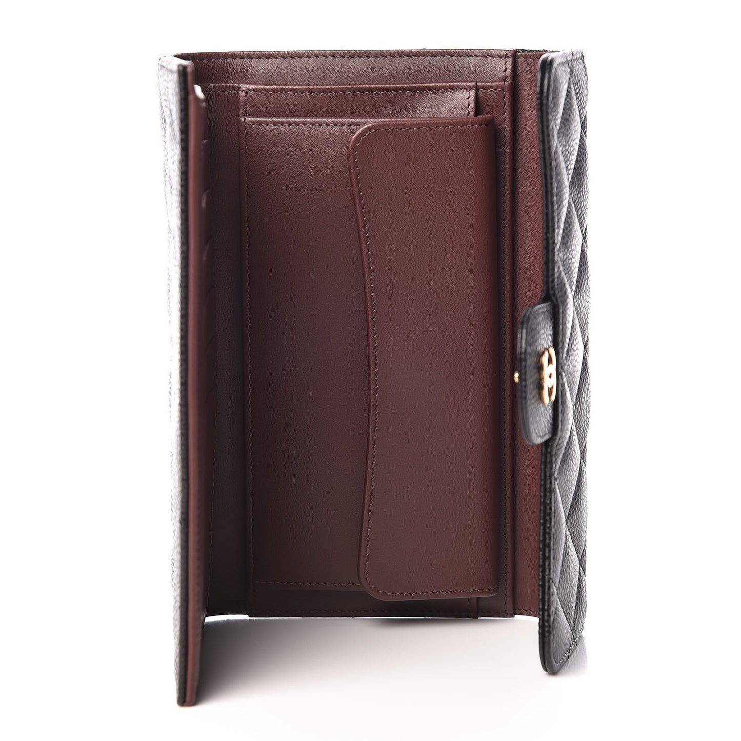 Caviar Quilted Long Flap Wallet Black