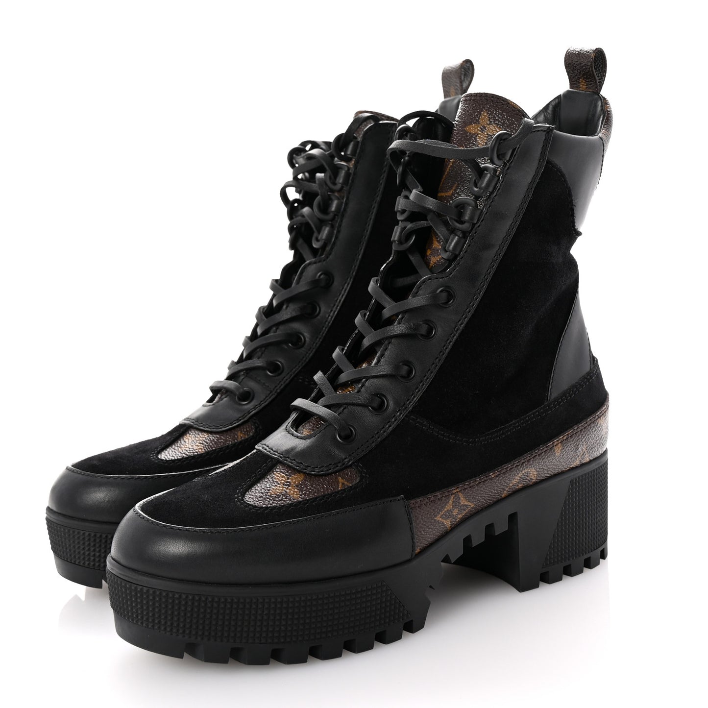 Suede Calfskin Monogram Laureate Platform Desert Boots 38 Black