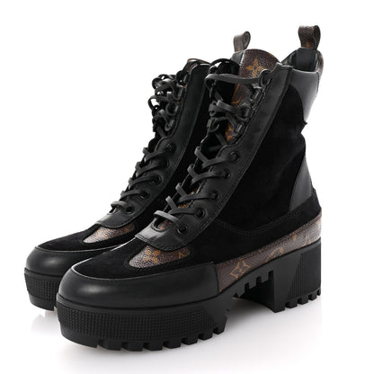 Louis Vuitton Suede Calfskin Monogram Laureate Platform Desert Boots 38 Black 4 of 11