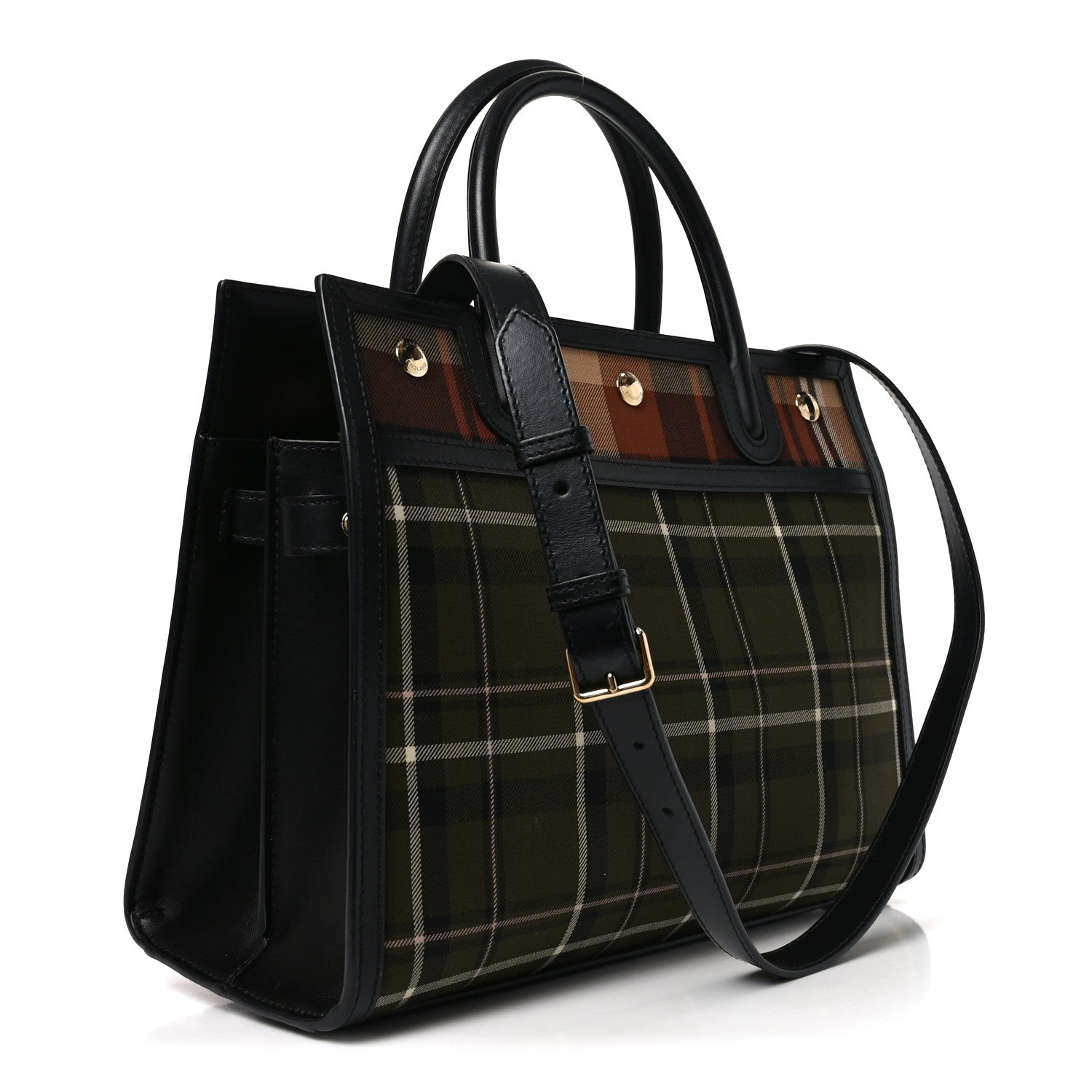 Burberry Wool Tartan Two Handle Title Bag Dark Green 3 of 9
