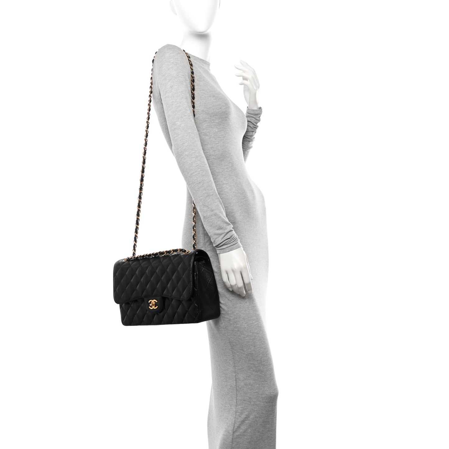 Caviar Quilted Jumbo Double Flap Black