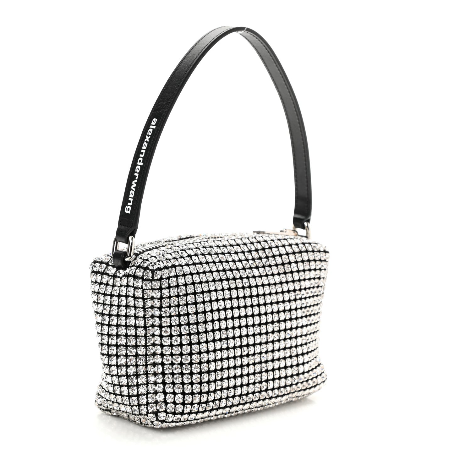Mesh Crystal Rhinestone Mini Heiress Pouch Black Silver