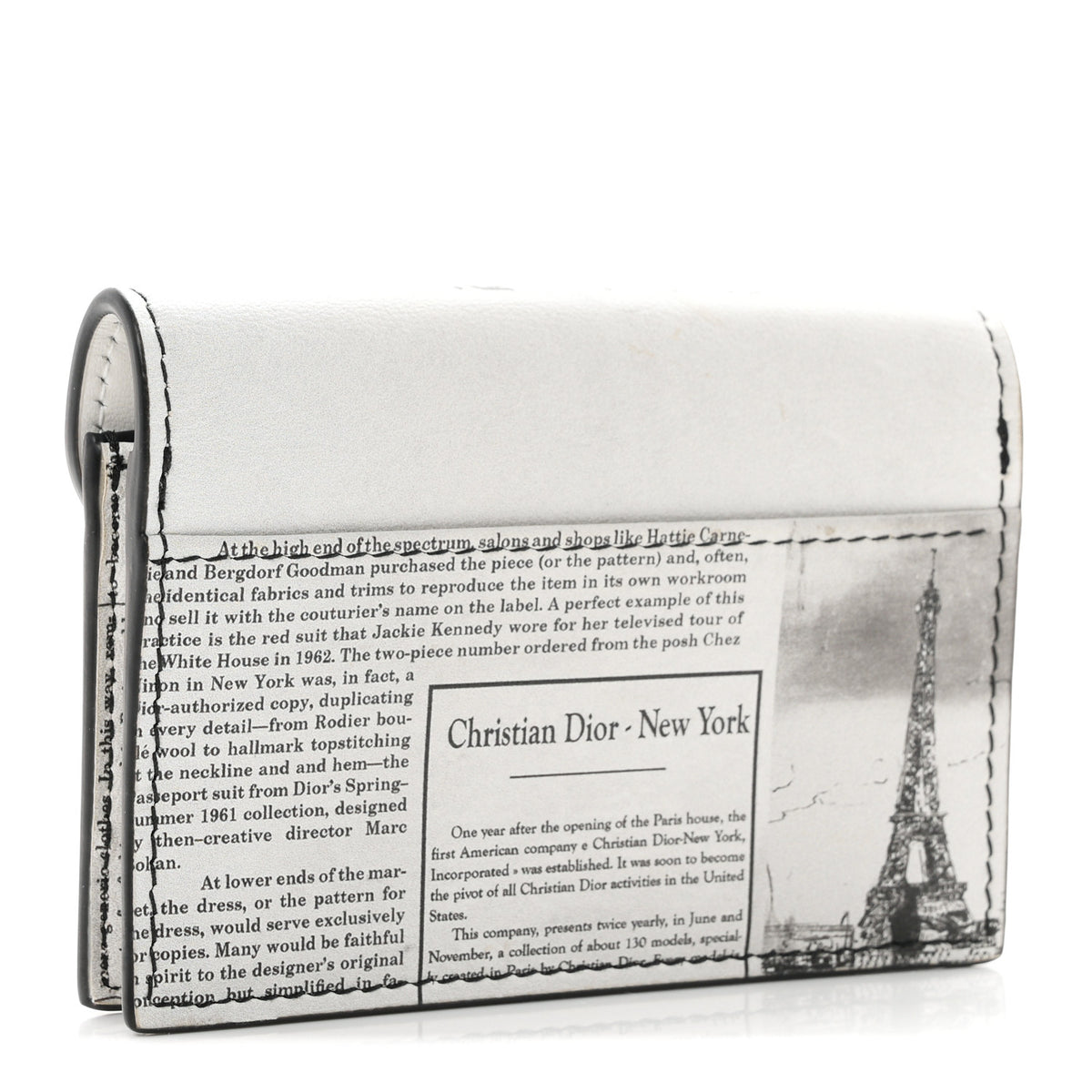 Christian Dior Calfskin Newspaper Print Saddle Bloom Card Holder White Black 3 of 7