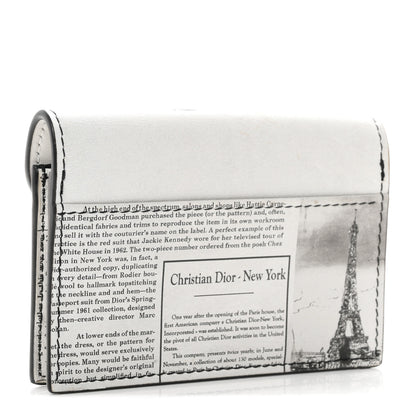 Christian Dior Calfskin Newspaper Print Saddle Bloom Card Holder White Black 3 of 7