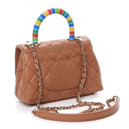 Chanel Goatskin Quilted Extra Mini Rainbow Coco Handle Flap Brown 3 of 10
