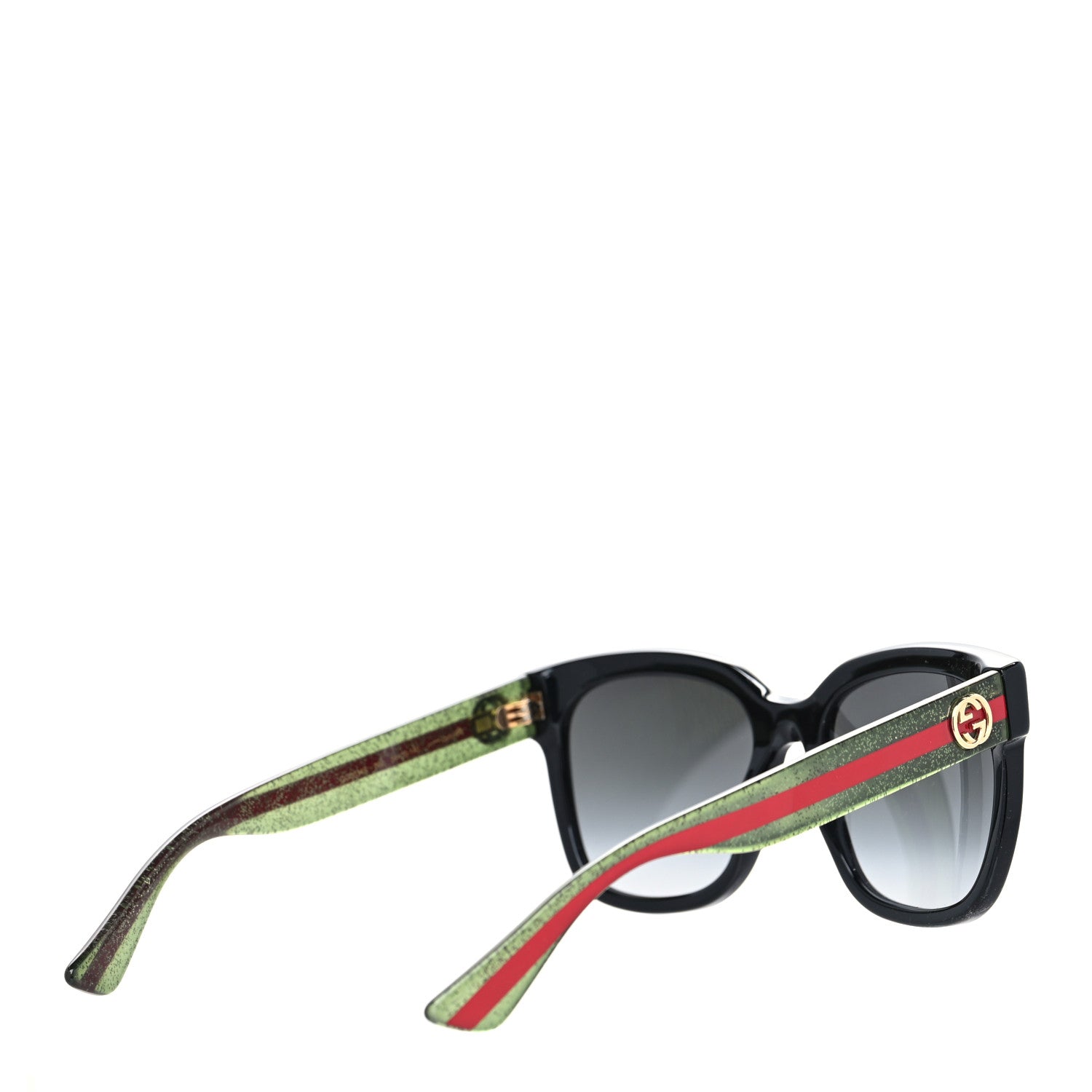Gucci Acetate Square Frame Web Glitter Sunglasses GG0034S Black Green 4 of 7