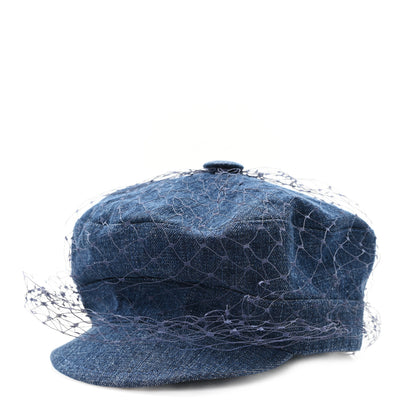 Christian Dior Cotton Denim Arty Beret Cap With Veil 58 Blue 1 of 8