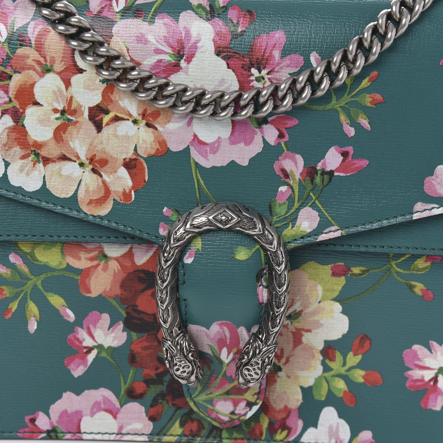 Calfskin Blooms Print Medium Dionysus Shoulder Bag Bright Emerald Multicolor