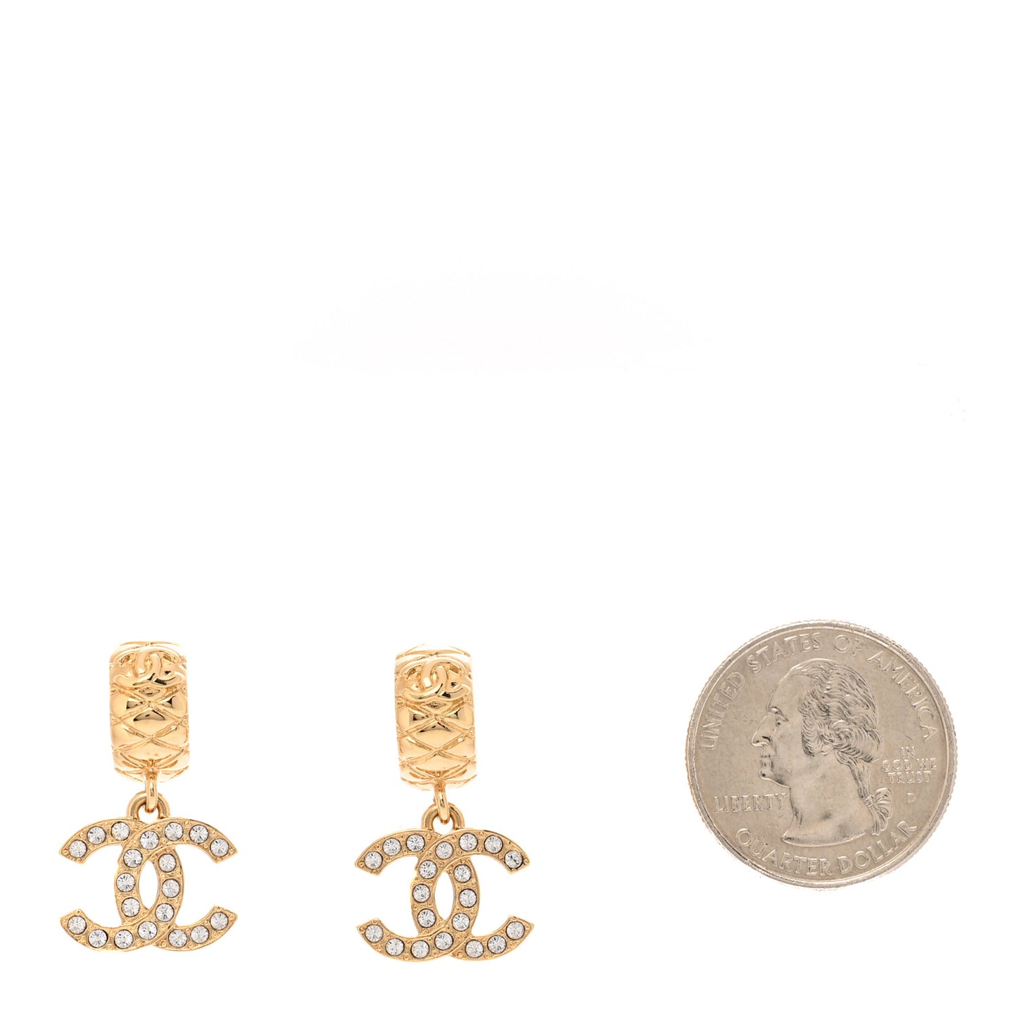 Metal Crystal CC Logo Hoop Drop Earrings Gold