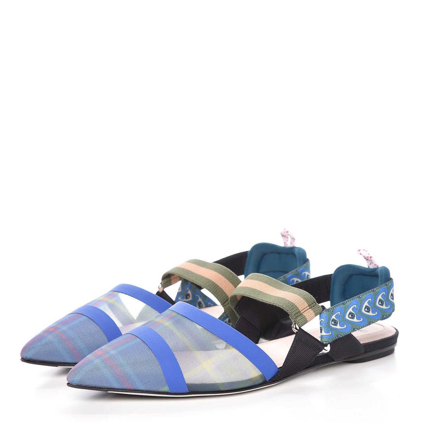 Technical Mesh Tartan Plaid Colibri Slingback Ballerina Flats 42 Ceruleo Militare Sand Salvia