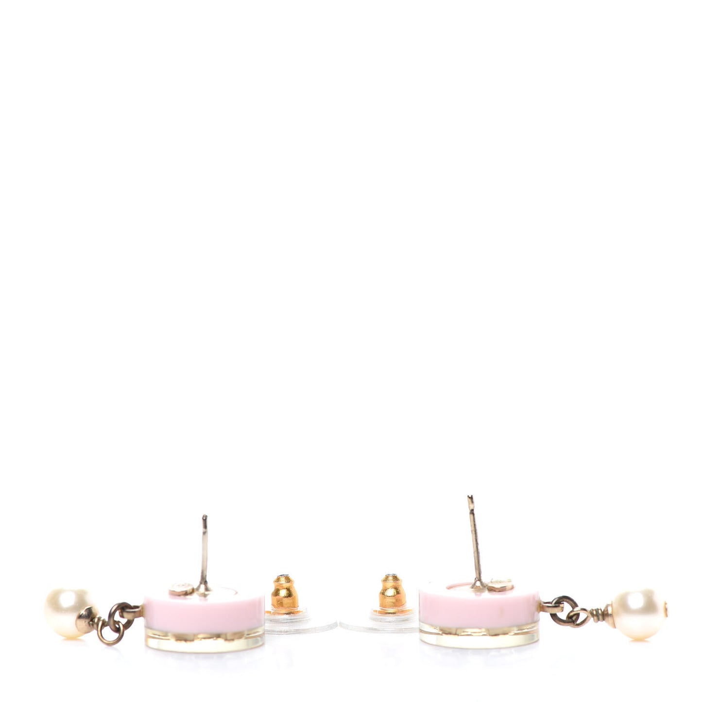 Resin Crystal Pearl Striped CC Drop Earrings Pink Gold
