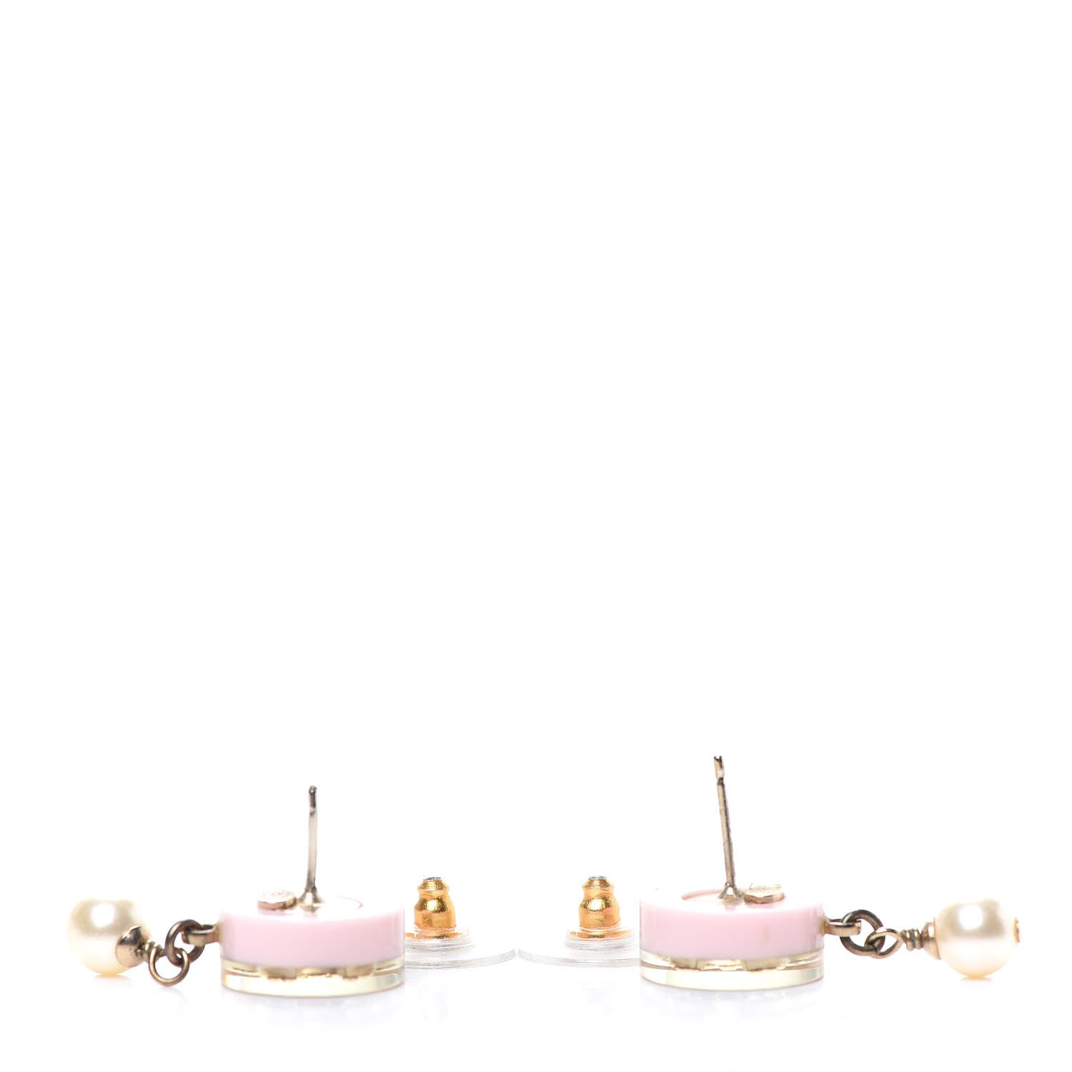 Chanel Resin Crystal Pearl Striped CC Drop Earrings Pink Gold 3 of 4