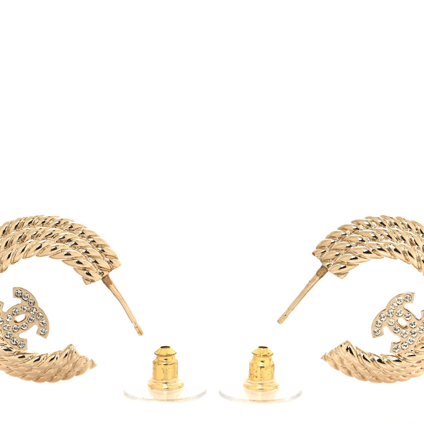 Metal Crystal CC Rope Hoop Earrings Gold