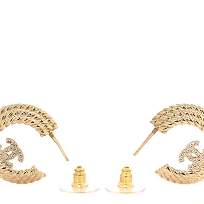 Chanel Metal Crystal CC Rope Hoop Earrings Gold 3 of 5