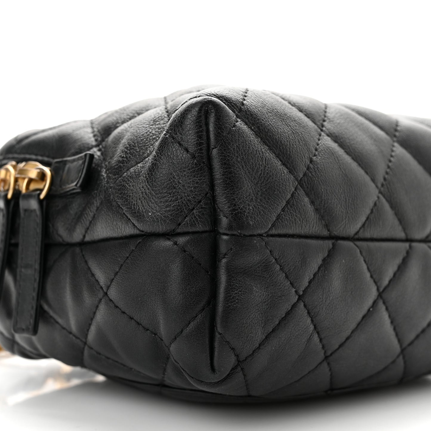 Calfskin Quilted Mini Bowling Bag Black
