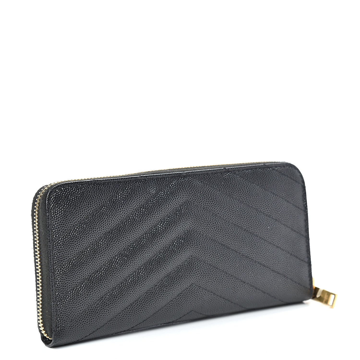 Saint Laurent Grain De Poudre Matelasse Chevron Monogram Zip Around Wallet Black 3 of 7