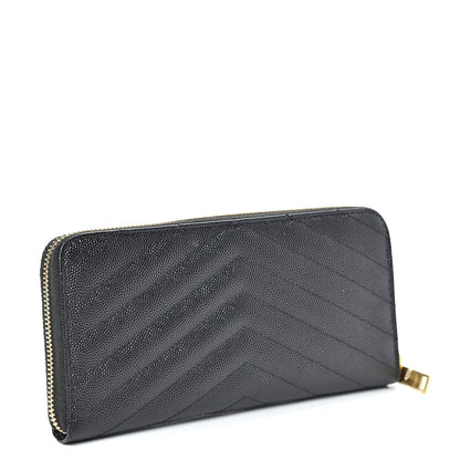 Saint Laurent Grain De Poudre Matelasse Chevron Monogram Zip Around Wallet Black 3 of 7