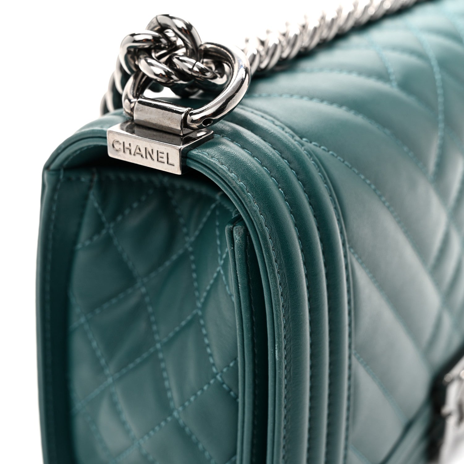 Chanel Calfskin Chevron Quilted Medium Boy Flap Turquoise 13 of 15