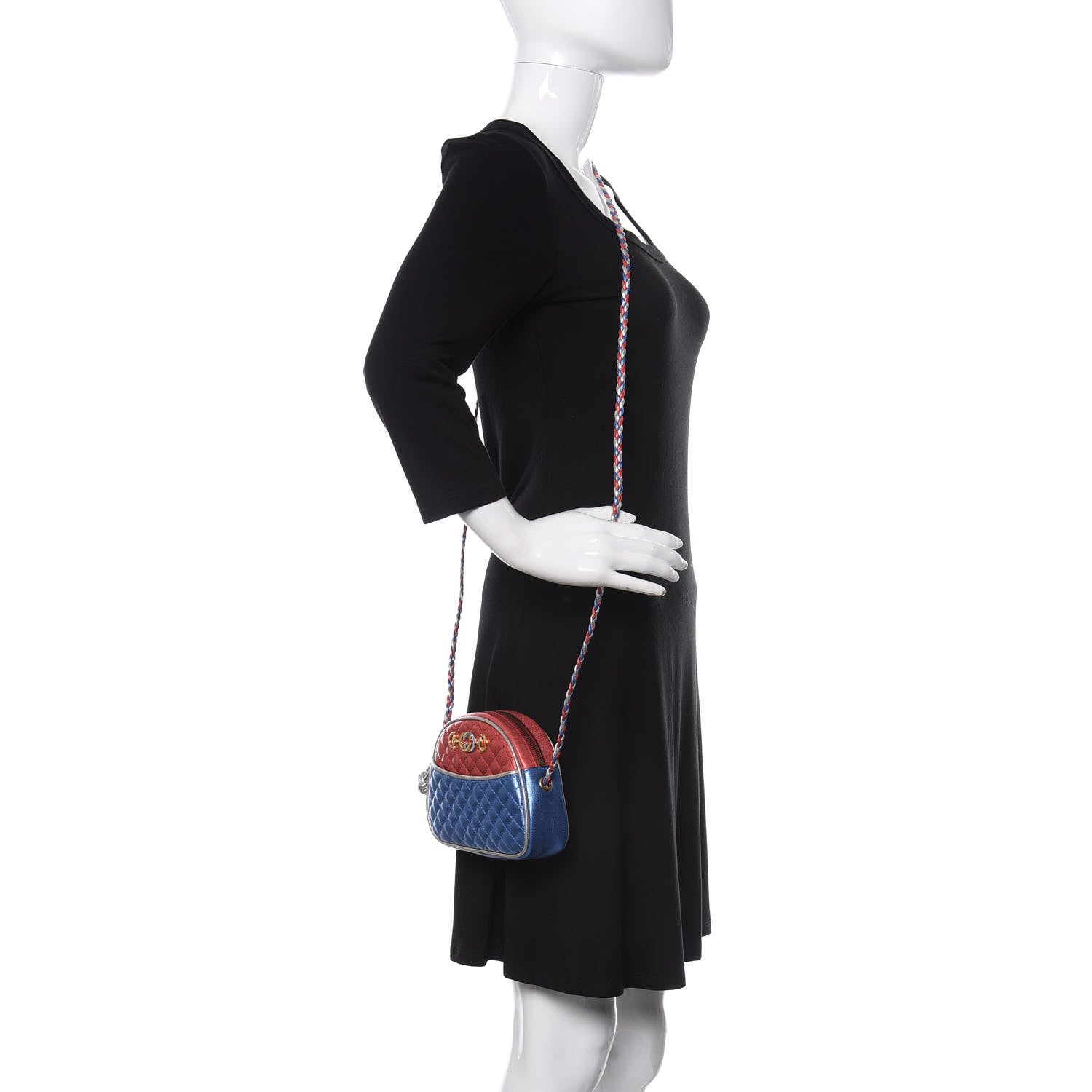 Gucci Laminated Nappa Trapuntata Mini Zumi Dome Shoulder Bag Rosso Marine Argento 2 of 10