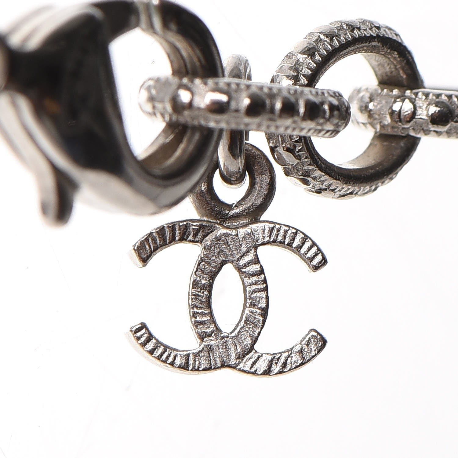 Chanel Crystal Strass Pearl CC Necklace Silver Black 7 of 7
