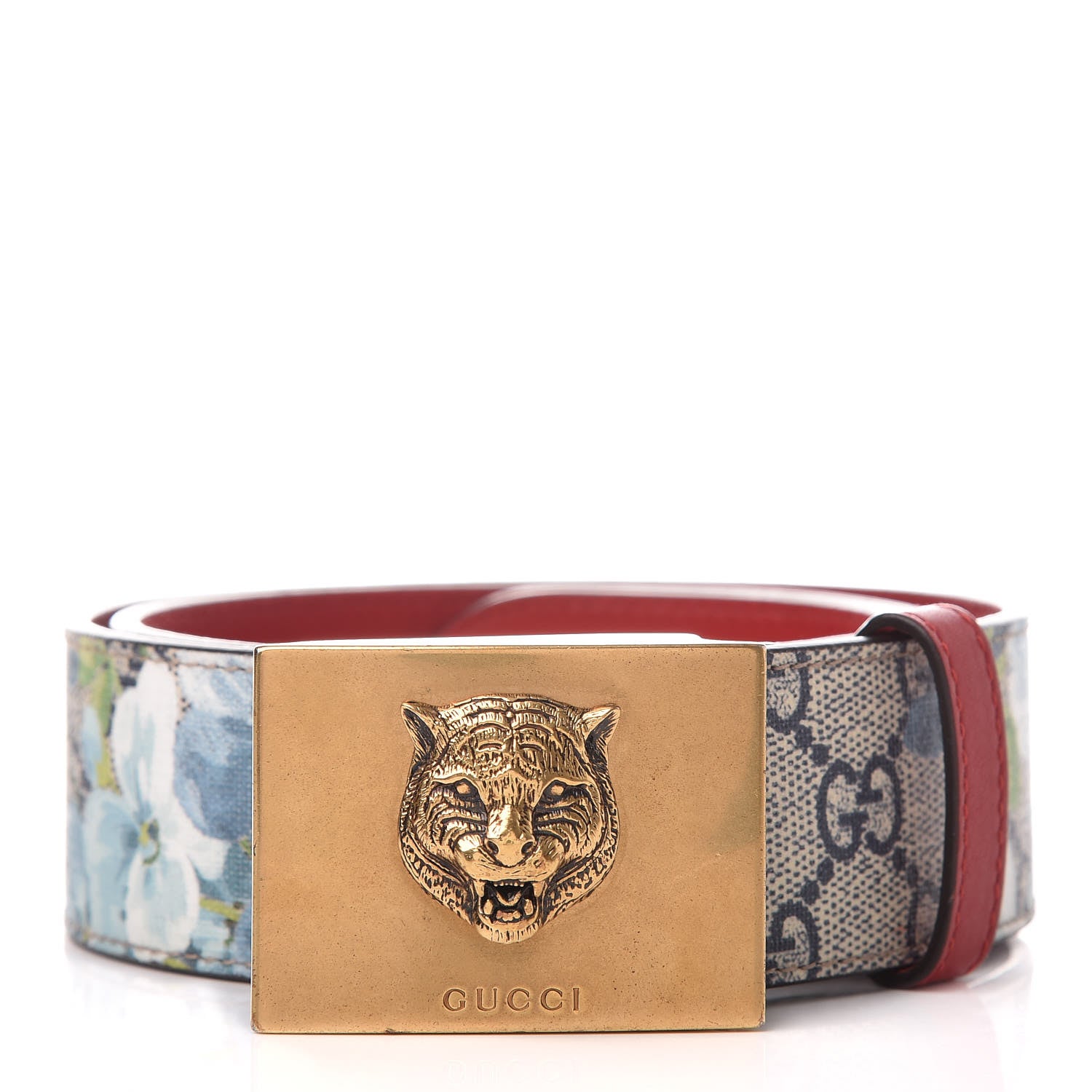 Gucci GG Plus Monogram Blooms Plaque Belt 75 30 Blue 1 of 6