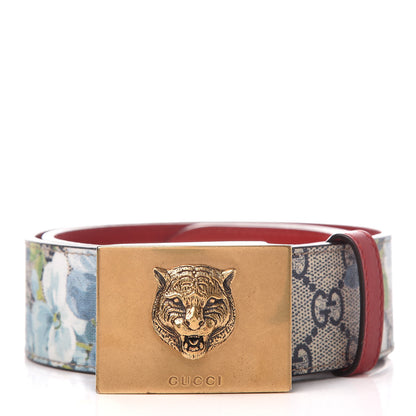 Gucci GG Plus Monogram Blooms Plaque Belt 75 30 Blue 1 of 6
