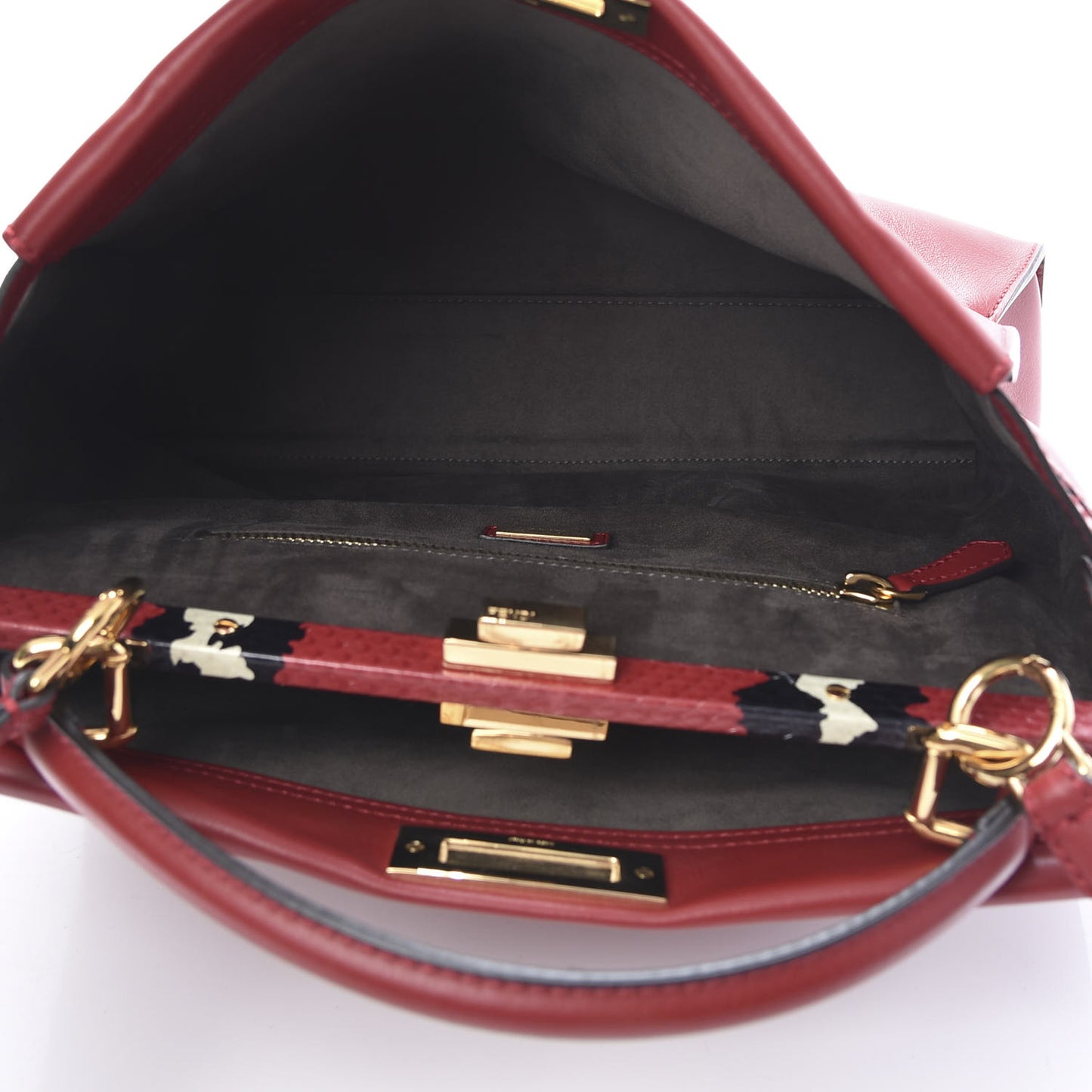 Calfskin Snakeskin Large Peekaboo Iconic Satchel Red