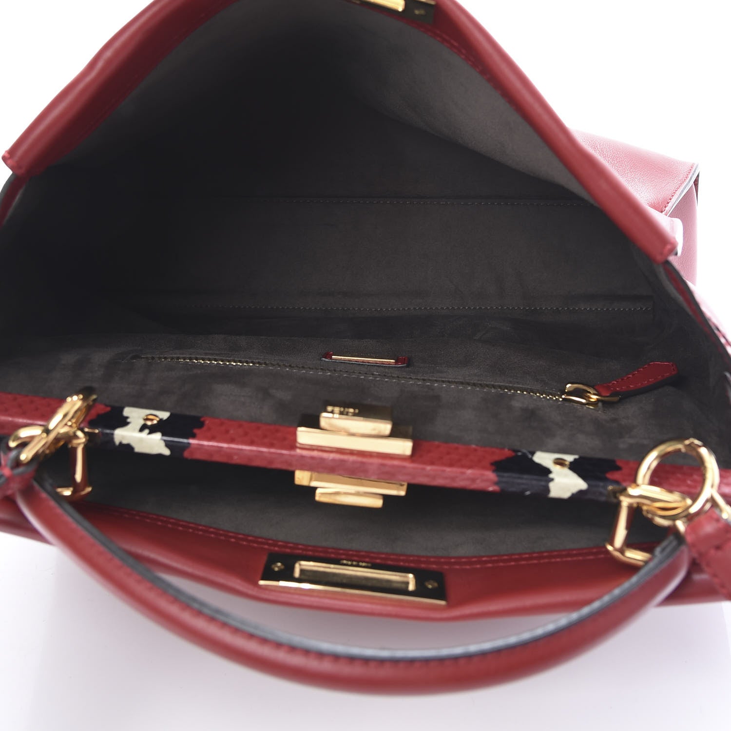 Fendi Calfskin Snakeskin Large Peekaboo Iconic Satchel Red 5 of 11