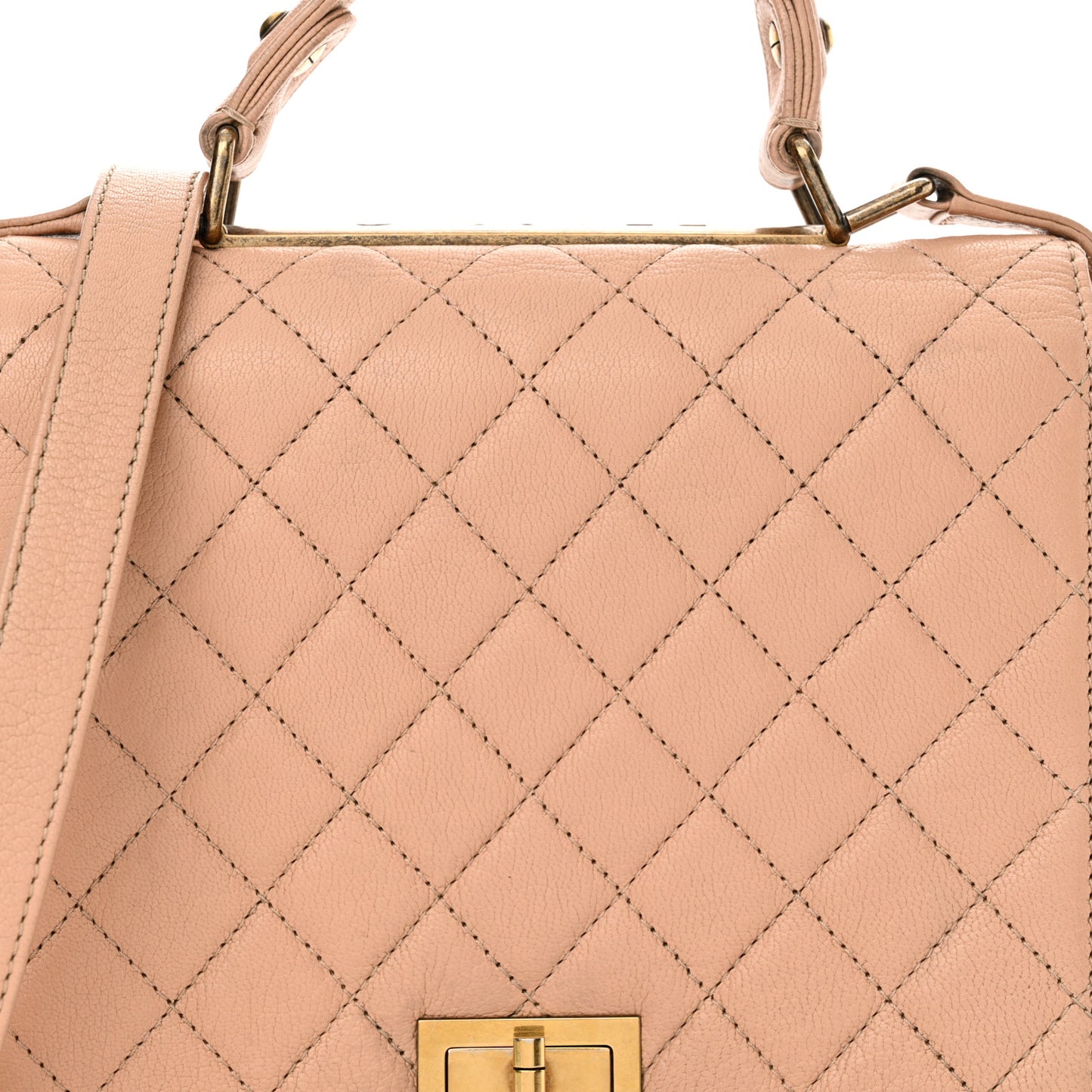 Goatskin Quilted Large Rita Top Handle Flap Beige