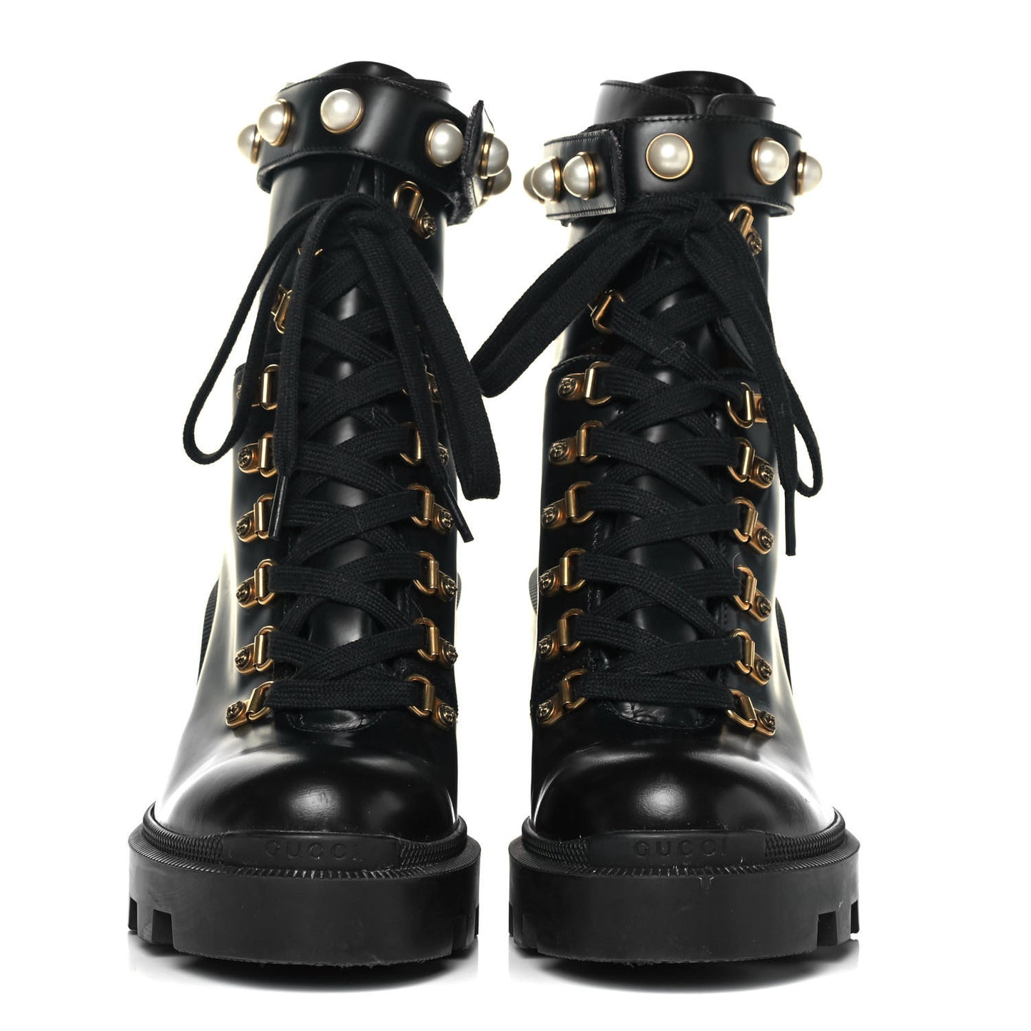 Magnum Calfskin Pearl Lace Up Combat Ankle Boots 39.5 Black