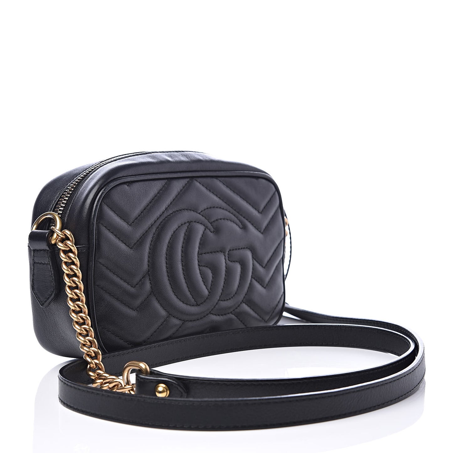 Calfskin Matelasse Mini GG Marmont Chain Shoulder Bag Black