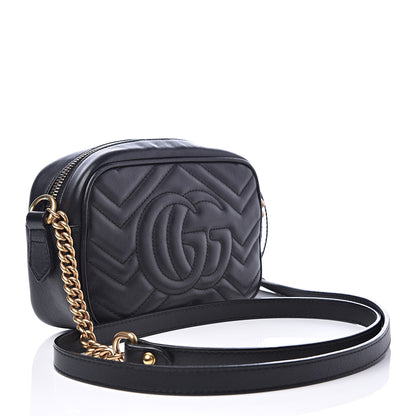 Gucci Calfskin Matelasse Mini GG Marmont Chain Shoulder Bag Black 4 of 13