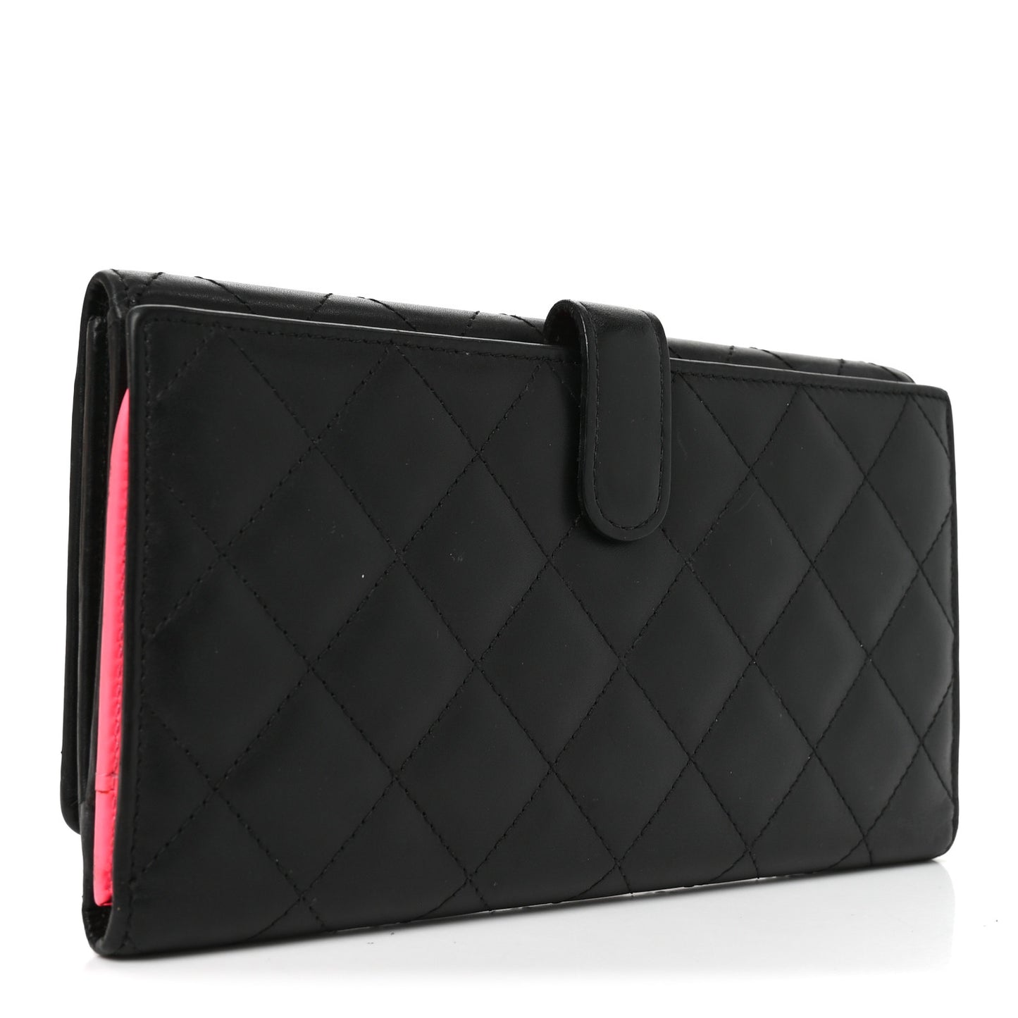 Calfskin Quilted Cambon Long Double Wallet Black