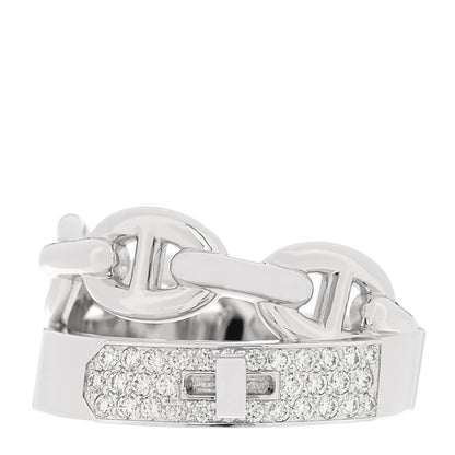Hermes 18K White Gold Kelly Diamond Double Tour Chaine d'Ancre Pave Ring 53 6.5 1 of 5