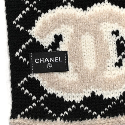 Chanel Wool Cashmere CC Scarf Black Beige 4 of 4