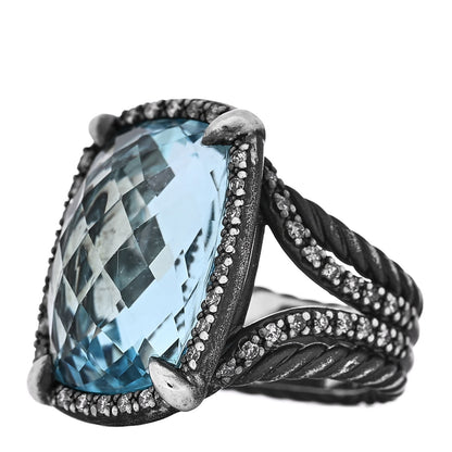 David Yurman Darkened Sterling Silver Diamond Blue Topaz 20mm Chatelaine Ring 52 6 3 of 5