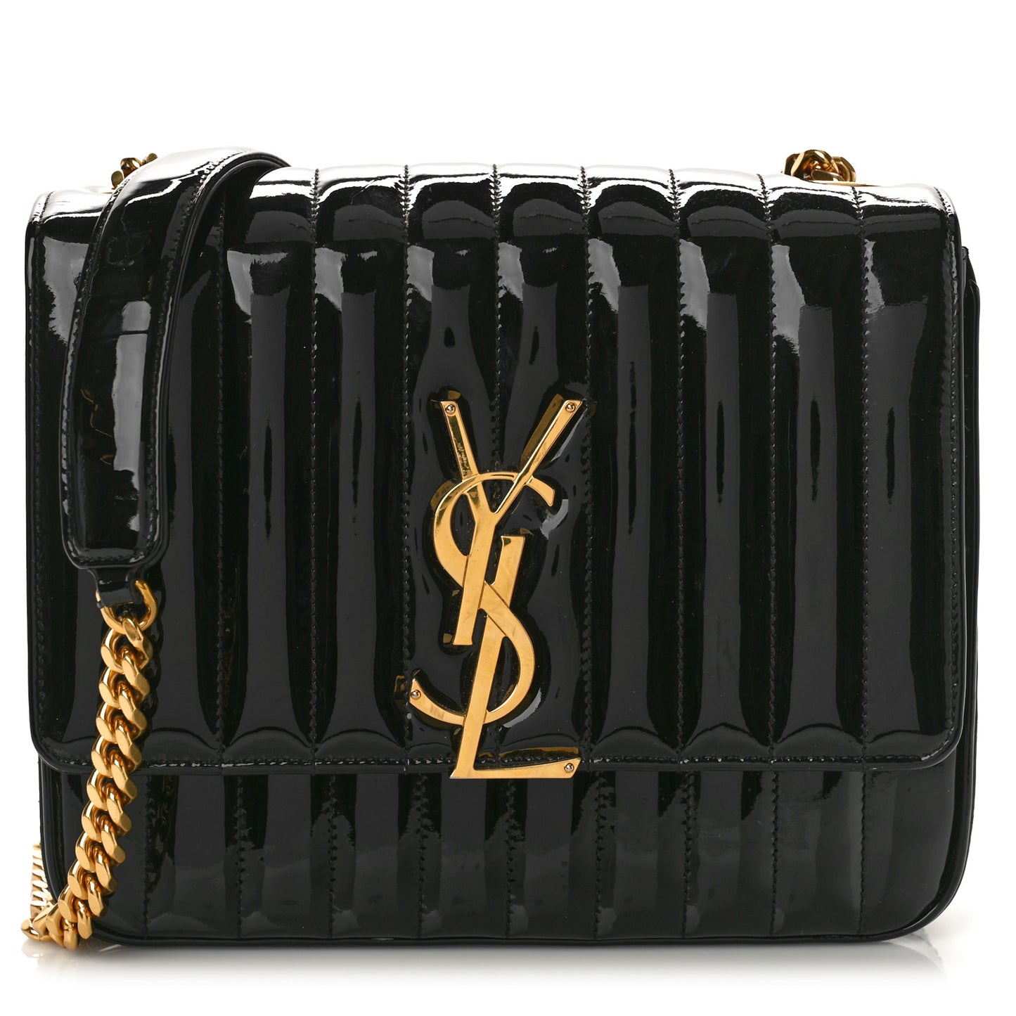 Patent Matelasse Monogram Large Vicky Chain Bag Black