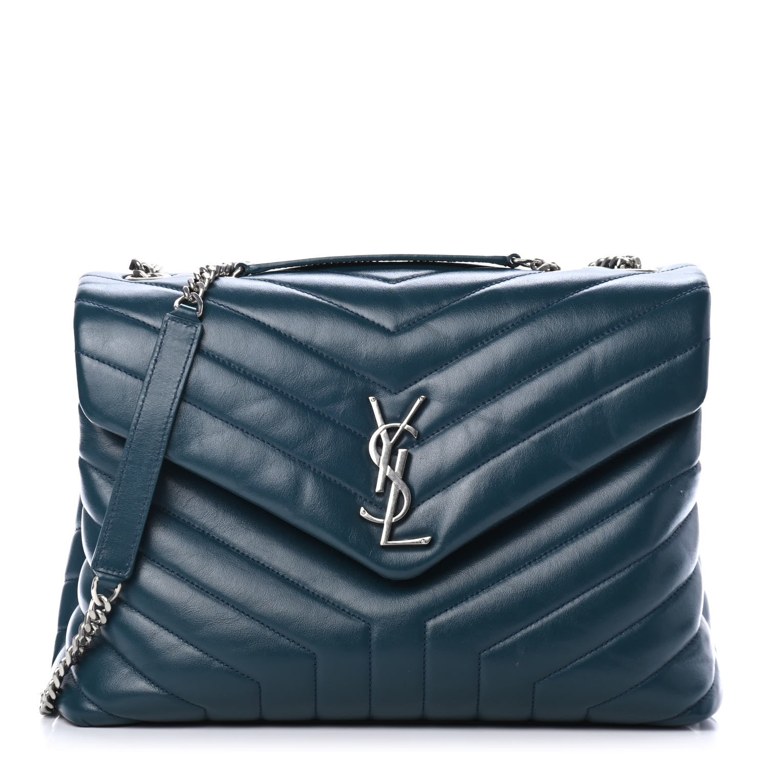 Saint Laurent Calfskin Y Quilted Monogram Medium Loulou Chain Satchel Dark Turquoise 1 of 4