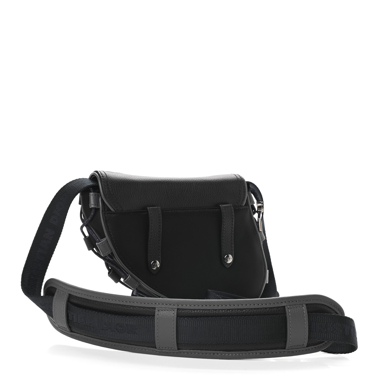 Christian Dior X SACAI Grained Calfskin Technical Fabric Mens Saddle Bag Black 3 of 9