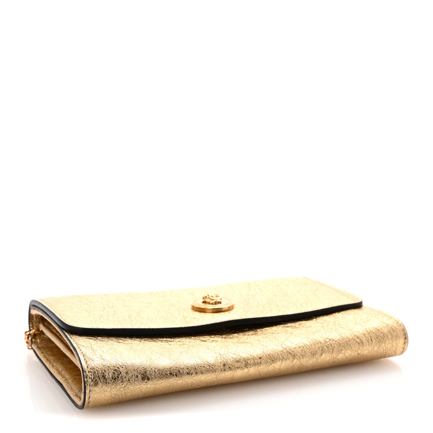 Metallic Calfskin Medusa Wallet On Chain Gold