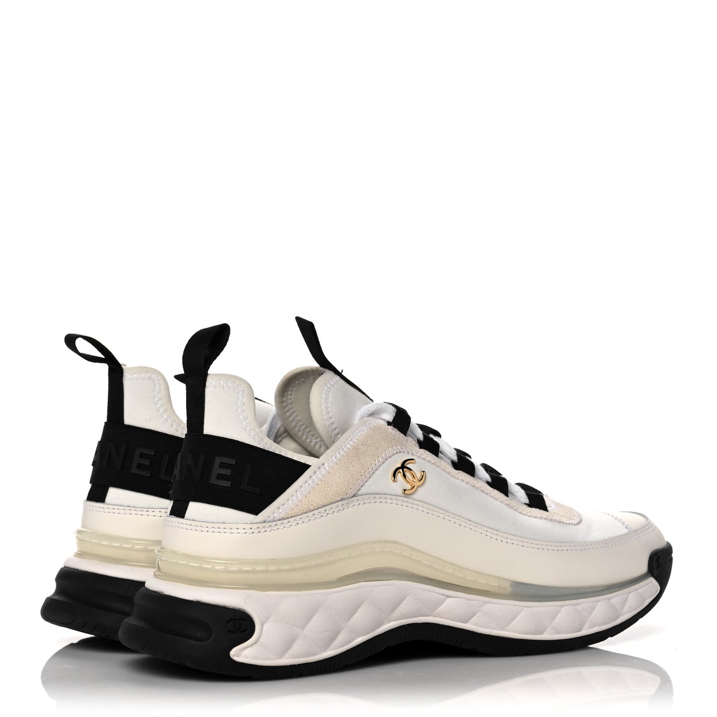 Velvet Calfskin Mixed Fibers CC Sneakers 39.5 Ivory Black