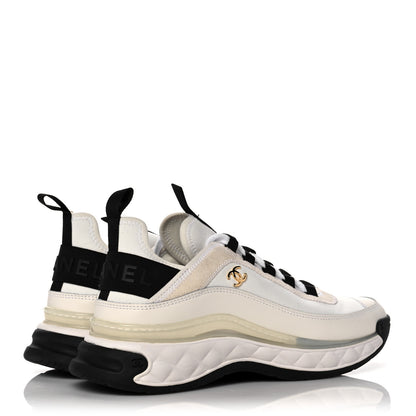 Chanel Velvet Calfskin Mixed Fibers CC Sneakers 39.5 Ivory Black 4 of 8