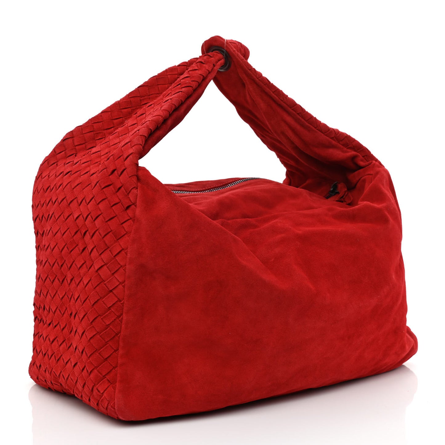 Suede Intrecciato Large Knot Hobo Red