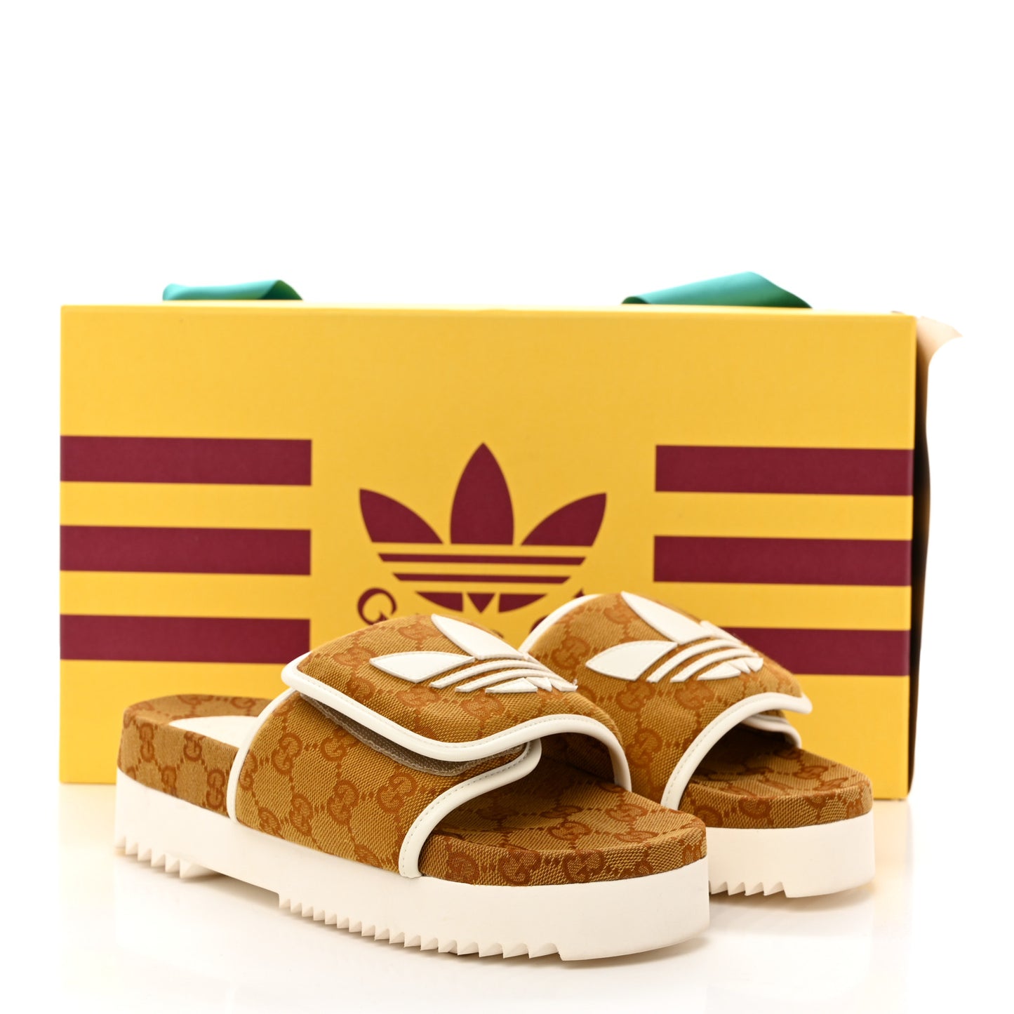 X ADIDAS Vintage GG Monogram Platform Sandals 38 Mid Natural Nut Off White