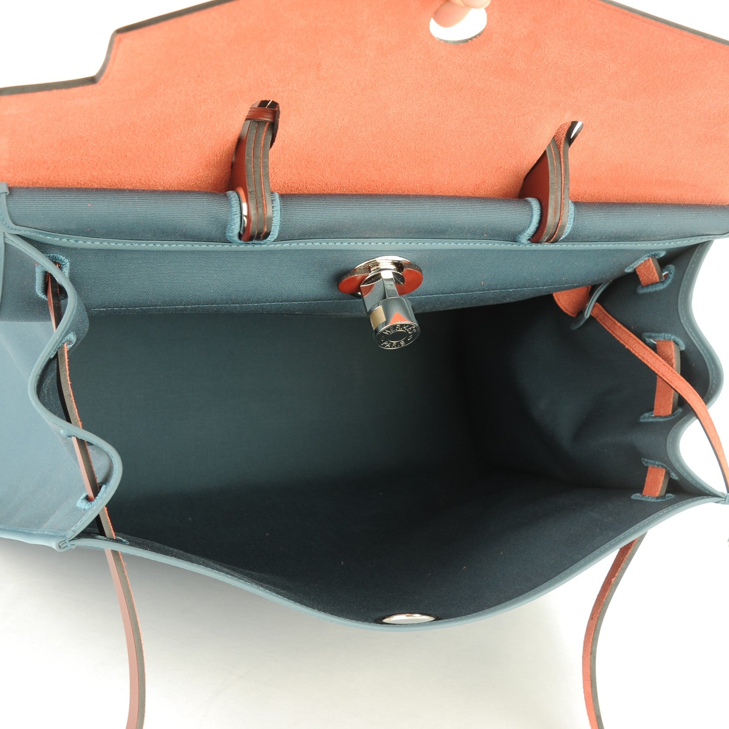 Hermes Toile Vache Hunter Herbag Zip 39 GM Bleu Orage Rouge H 6 of 8