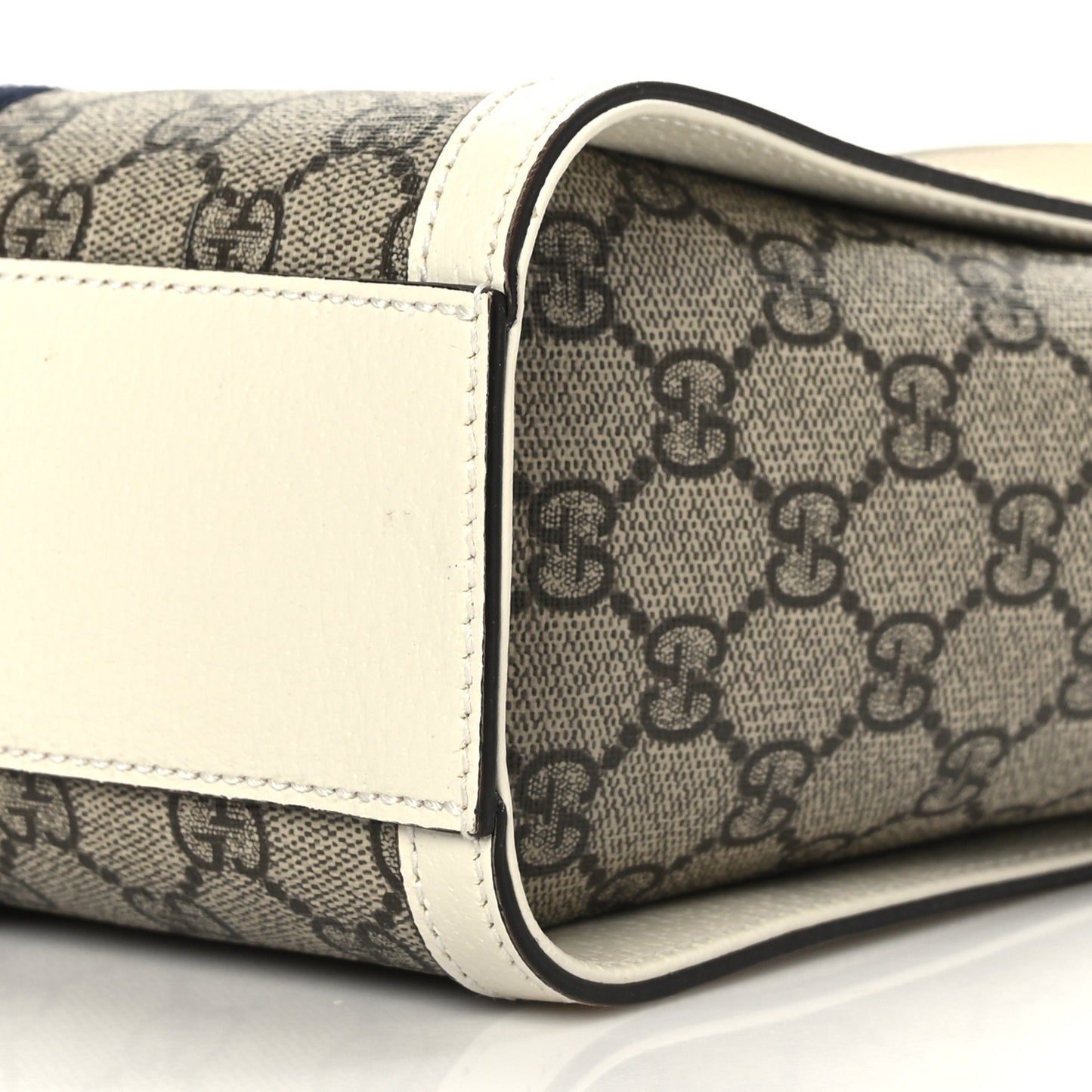 GG Supreme Monogram Textured Dollar Calfskin Web Small Ophidia Tote Bag Beige Ebony Mystic White