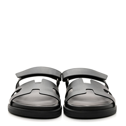 Hermes Calfskin Womens Chypre Sandals 37.5 Black 2 of 9